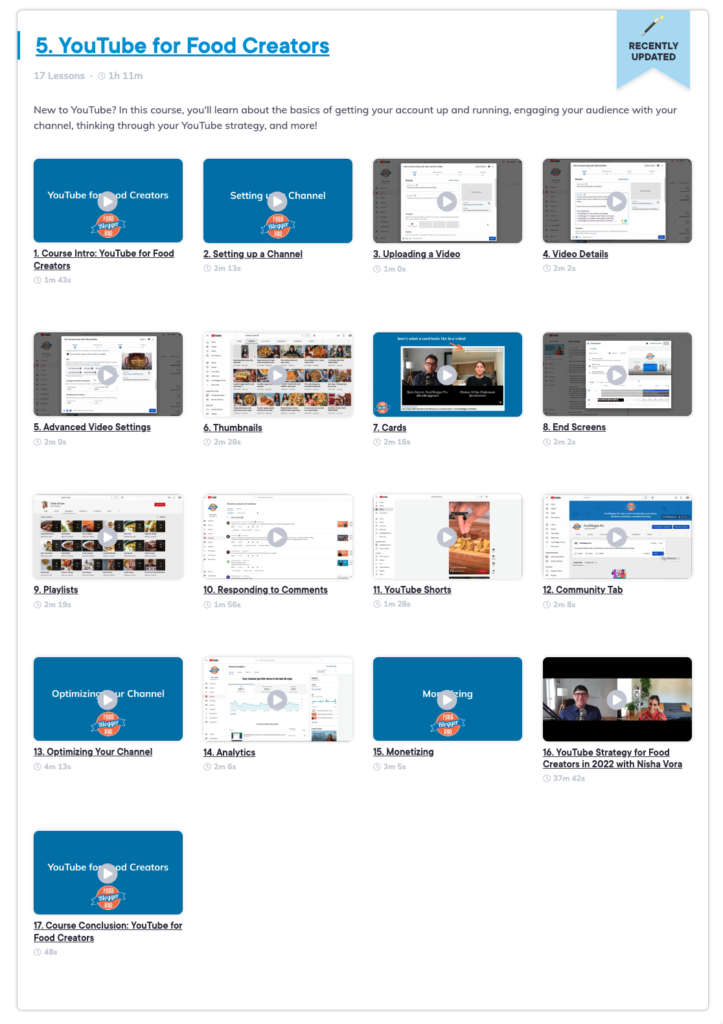 YouTube for Food Creators course on Food Blogger Pro