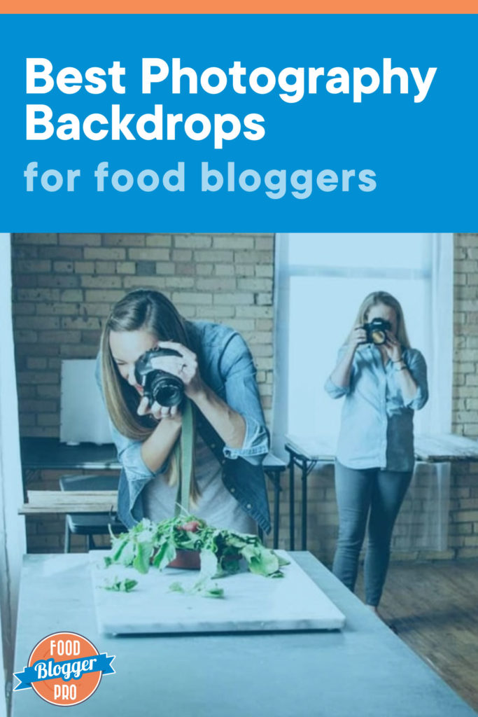 Lindsay Ostrom shooting a photo of greens against a marble surface and the title of this article, 'Best Photography Backdrops for Food Bloggers'
