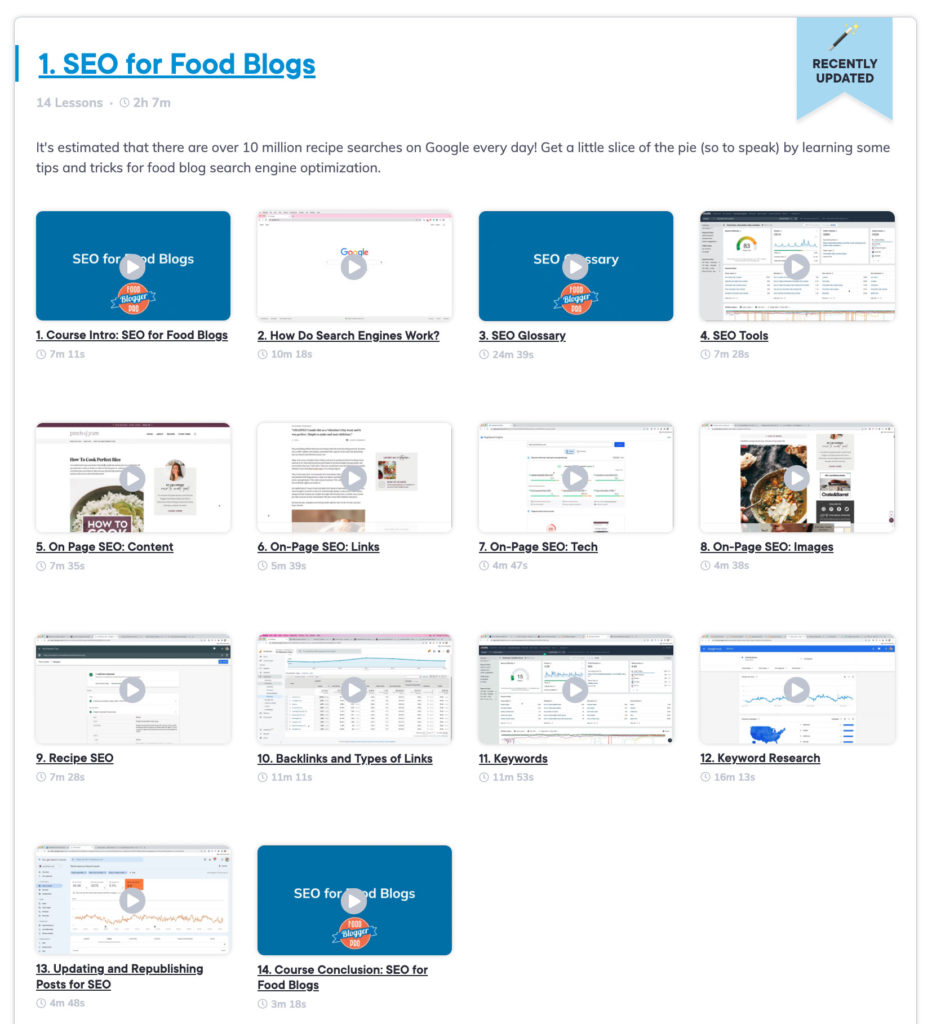SEO for Food Blogs course on Food Blogger Pro
