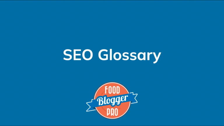 Blue slide with Food Blogger Pro logo that reads 'SEO Glossary'