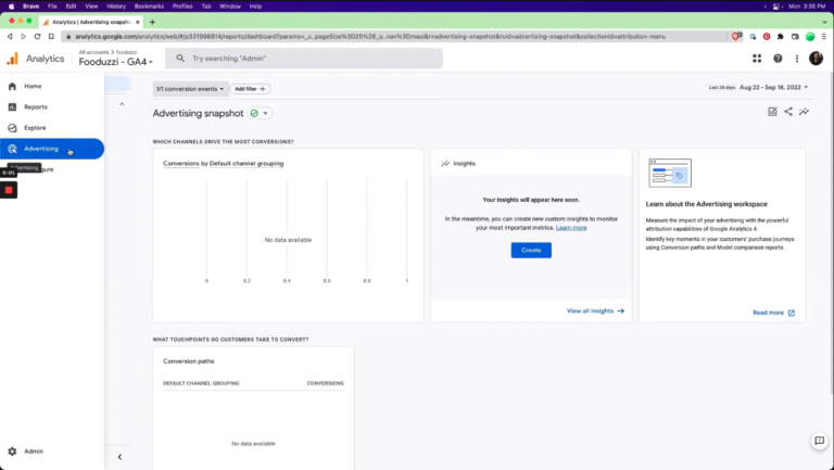 Advertising area within Google Analytics 4