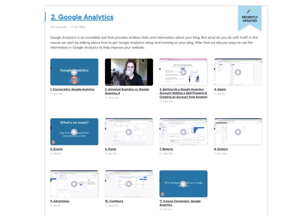 Google Analytics course on Food Blogger Pro