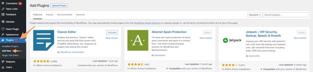 arrows pointing to plugins>add new on WordPress
