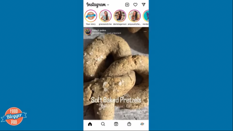 Blue slide with the Food Blogger Pro logo and a screenshot of the Instagram feed