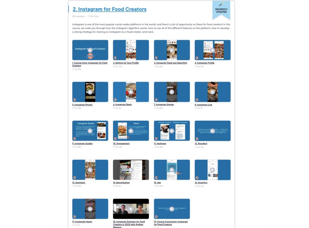 Instagram for Food Creators course on Food Blogger Pro 