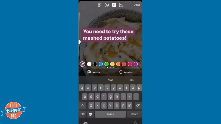 Blue slide with Food Blogger Pro showing the Instagram Story editor