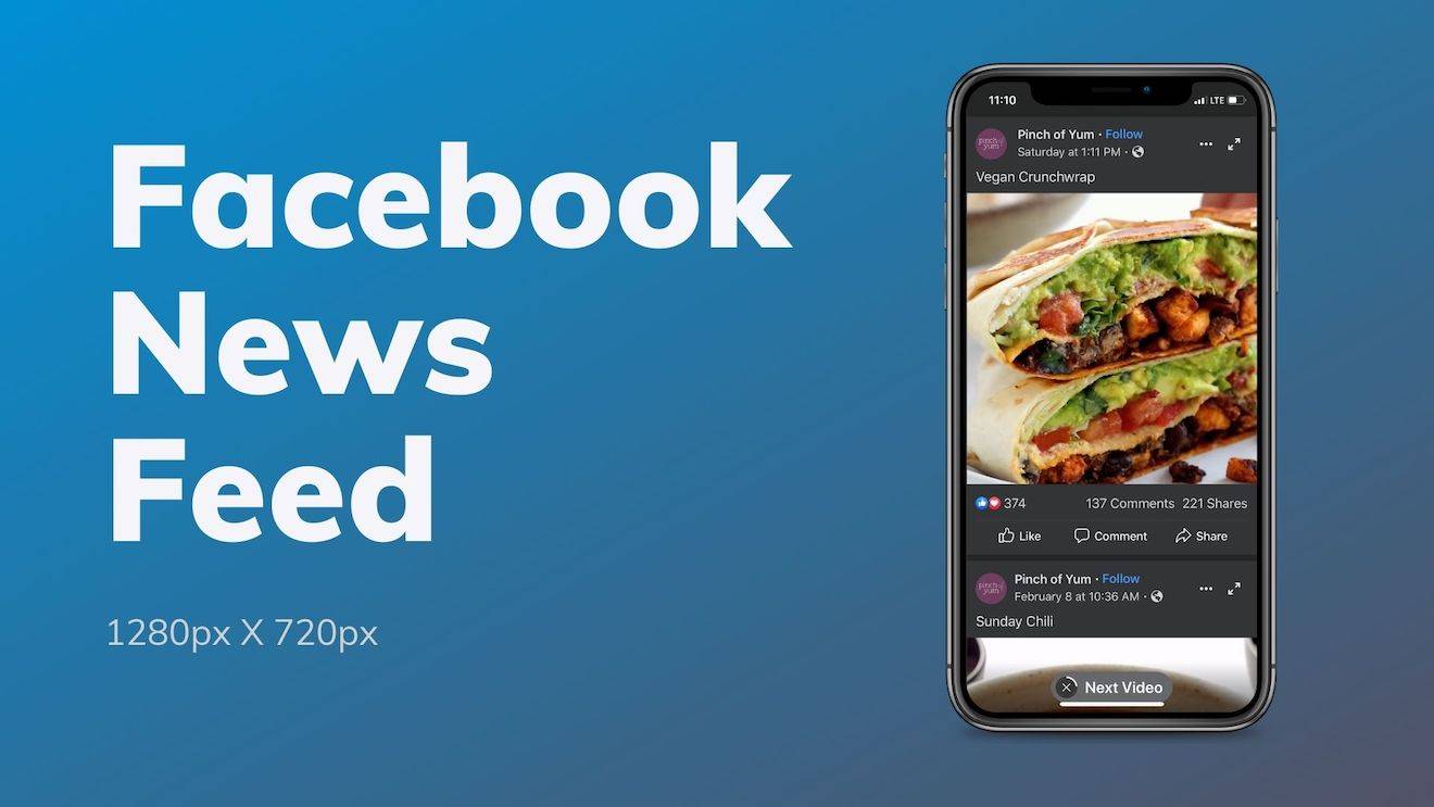 Example of a video on Facebook and the recommended video size for a Facebook News Feed video