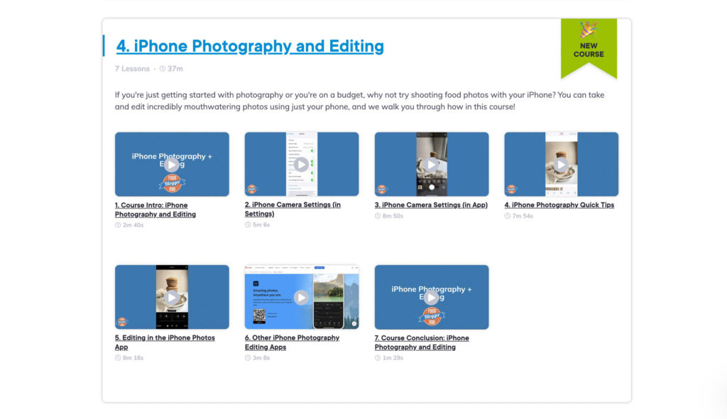 iPhone Photography and Editing course on Food Blogger Pro