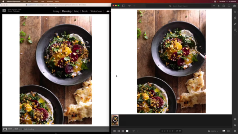 a beet salad photo in both Lightroom Classic and Lightroom CC