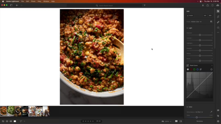 a screenshot of a chickpea dish in Lightroom CC