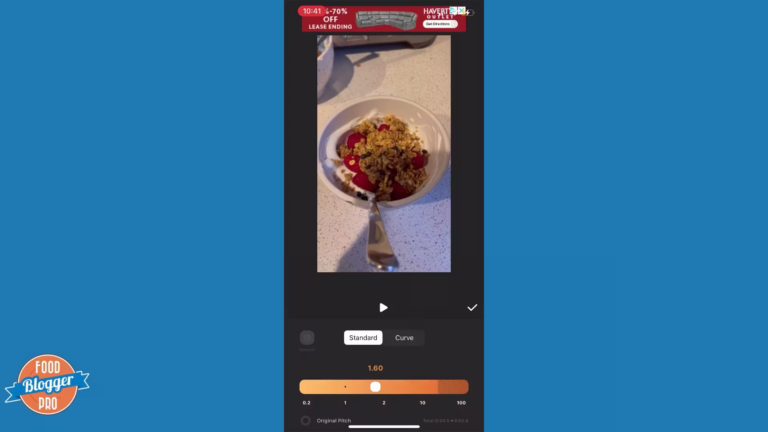 a screenshot of a video being edited within the InShot app on a blue background