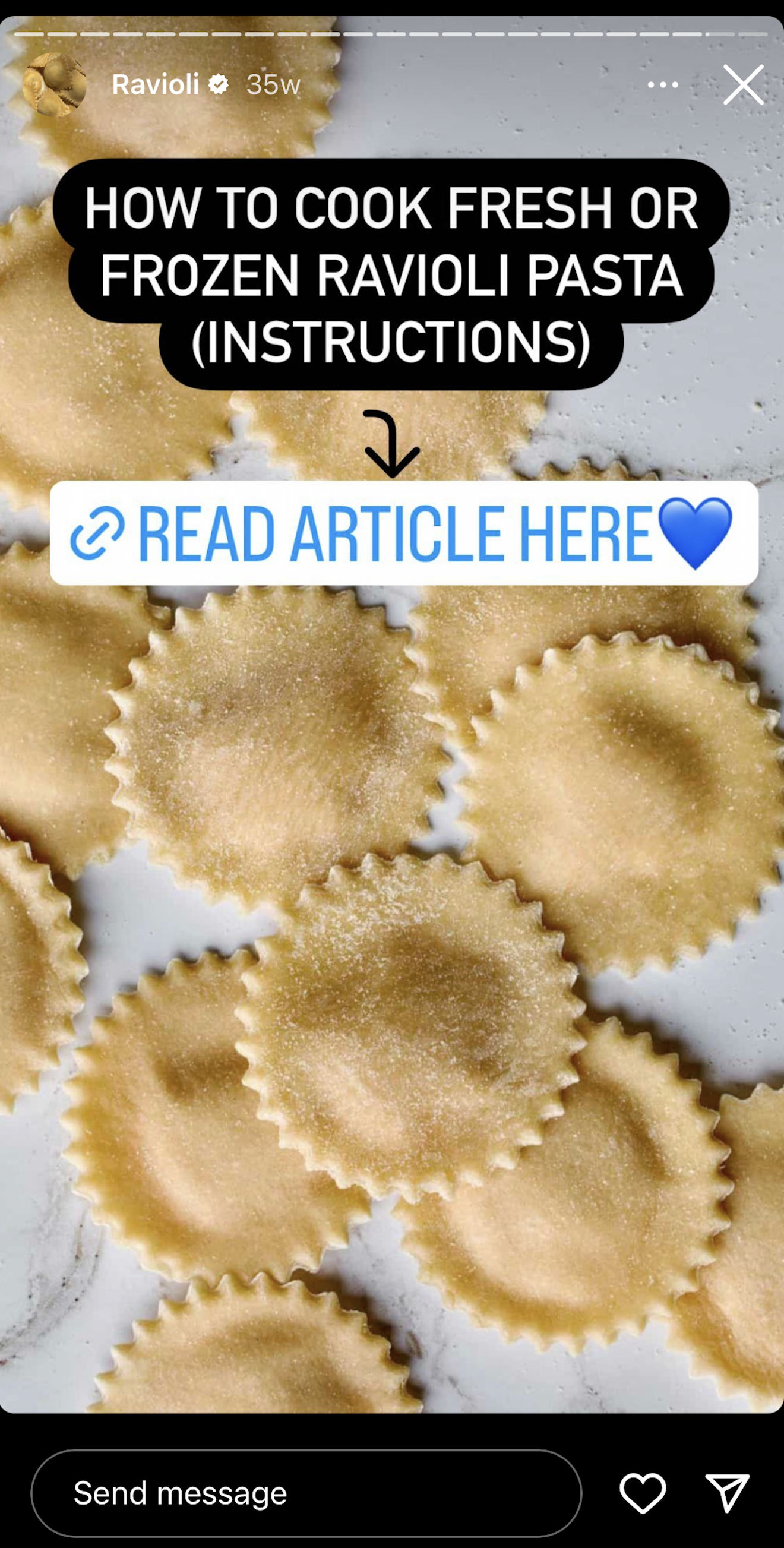 An Instagram Story with a link titled "Read article here" with an arrow pointing to the link.