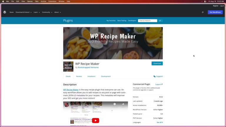 The WP Recipe Maker Plugin page in the WordPress Plugin Repository