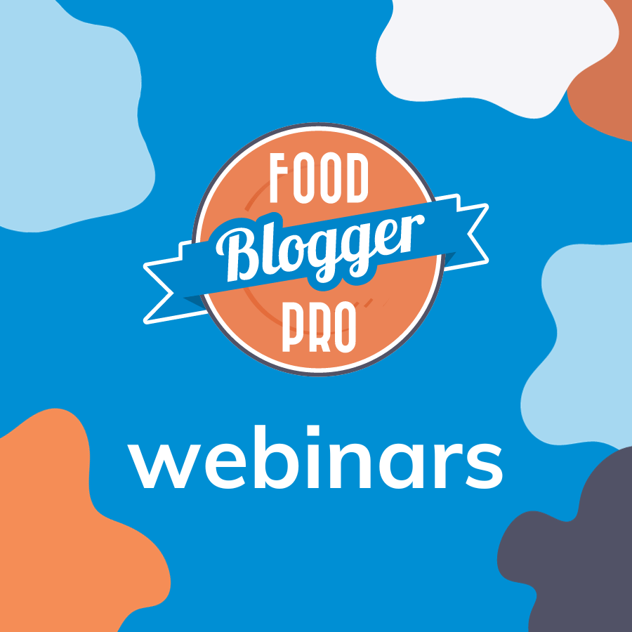 blue background with Food Blogger Pro logo and the word 'webinars' on top
