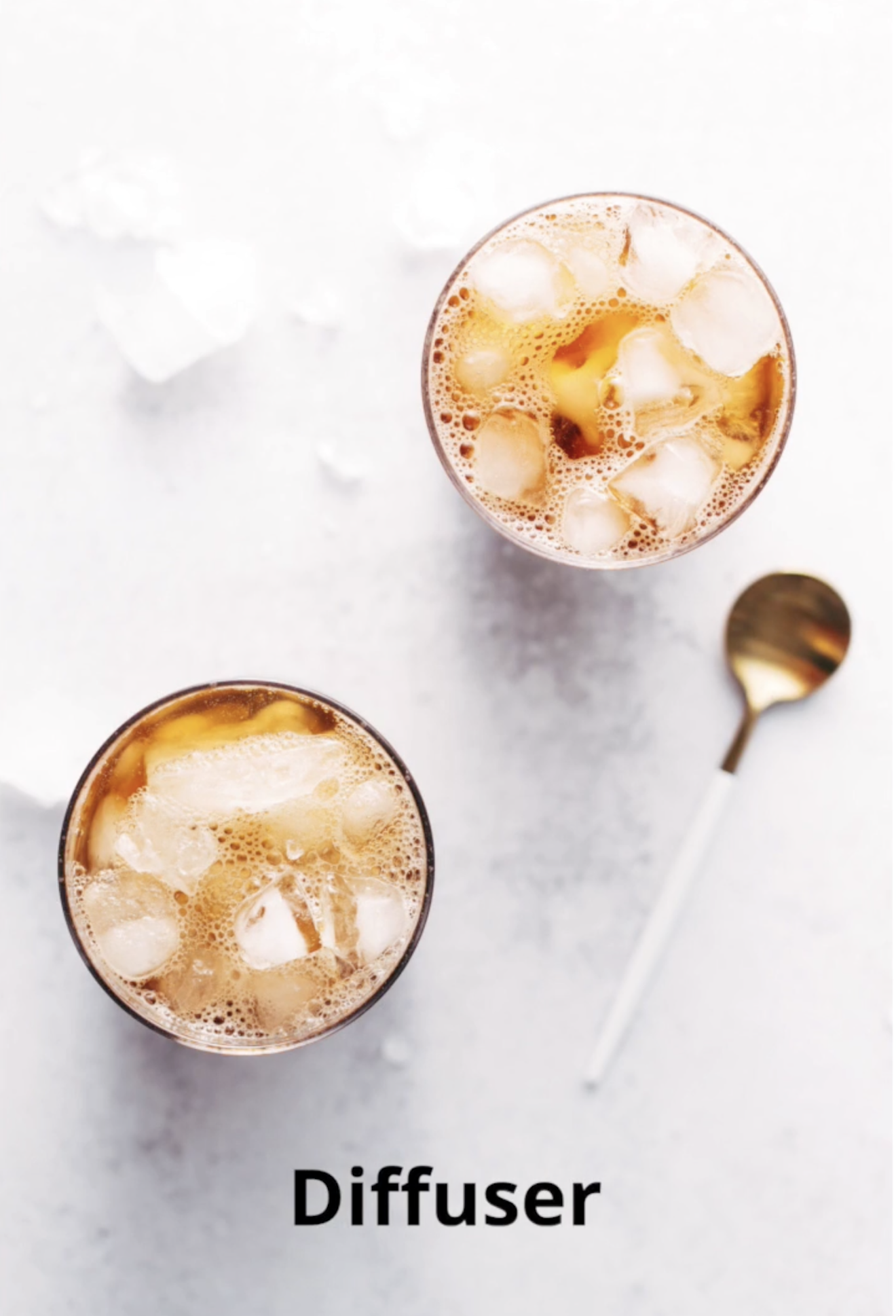 A photograph of two cups of iced coffee using a diffuser.