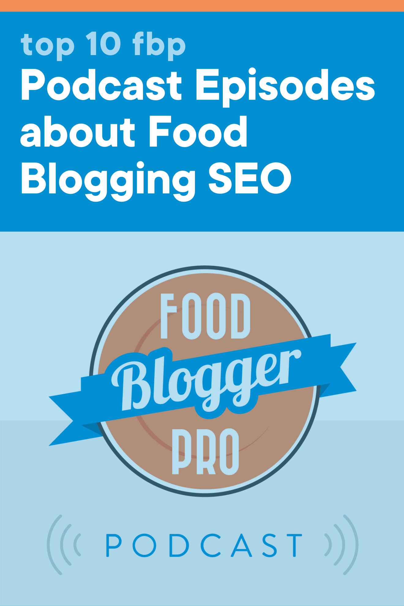 The Food Blogger Pro Podcast logo with the title of this blog post: 'Top 10 FBP Podcast Episodes about Food Blogging SEO.'