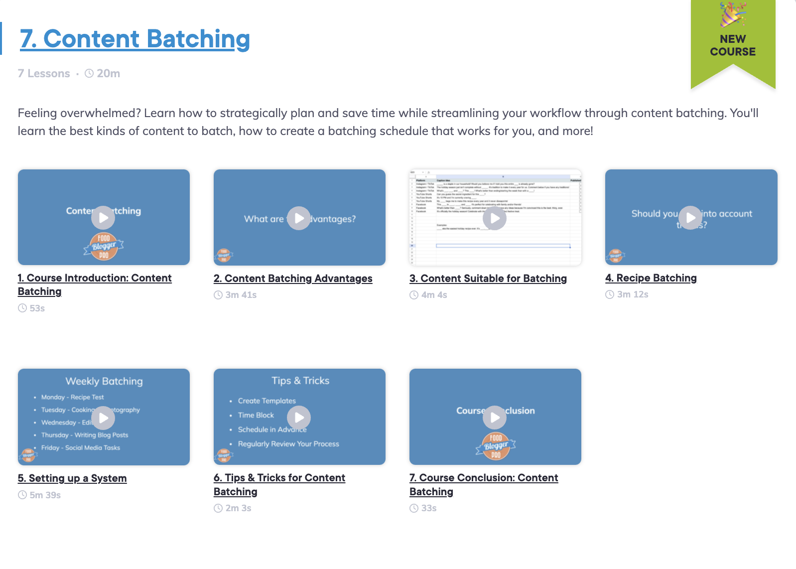 the lesson videos for Food Blogger Pro's Content Batching course
