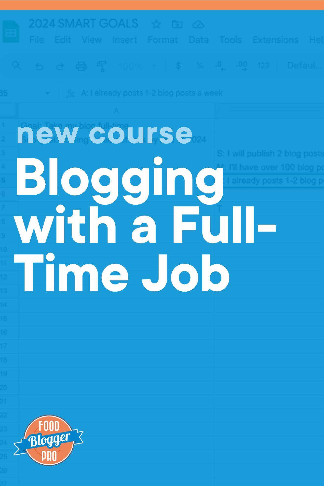 Google document with a blue overlay and the title of this blog post 'Blogging with a full-time job'