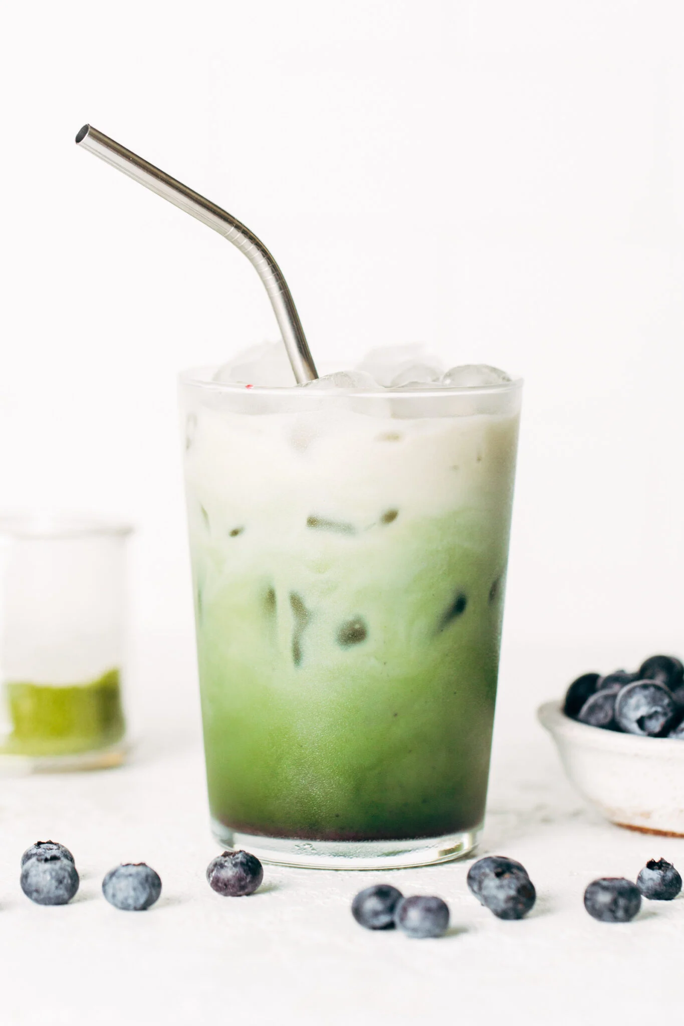 Photograph of Blueberry Matcha Latte.