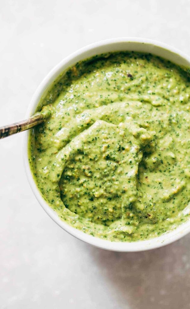 Photograph of 5 Minute Magic Green Sauce in a bowl.