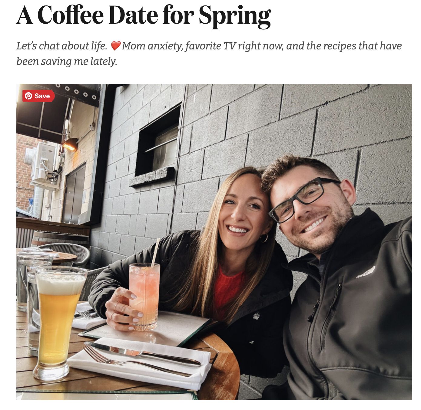 A screenshot of Pinch of Yum's "A Coffee Date for Spring" post. 