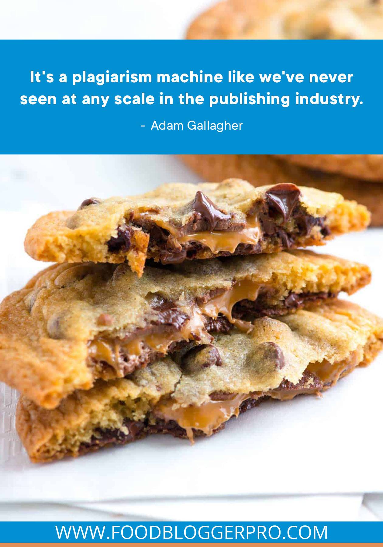 Photos of Milky Way Stuffed Cookies
from Inspired Taste with a quote from Adam Gallagher's episode of The Food Blogger Pro Podcast that reads: "It's a plagiarism machine like we've never seen at any scale in the publishing industry."