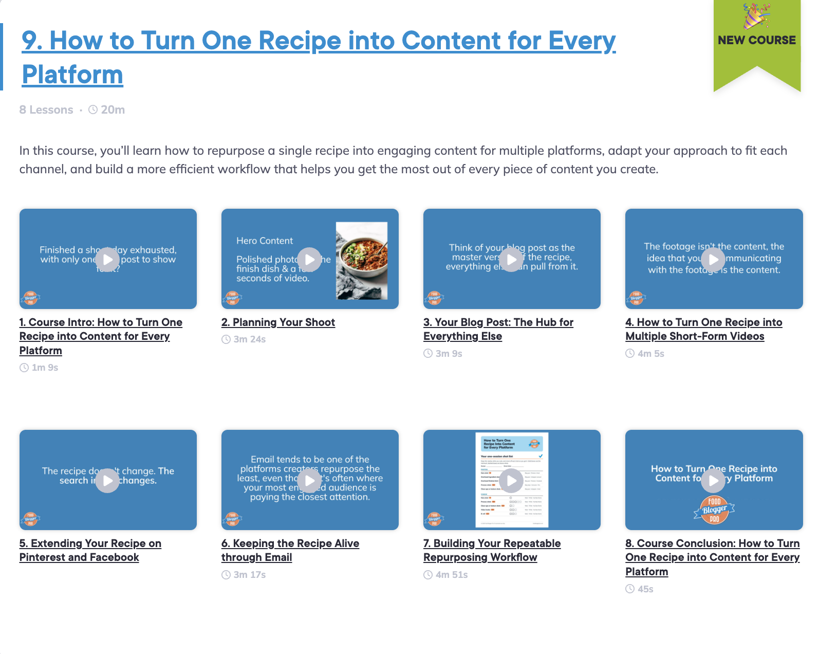 Overview of the lessons for this course. 